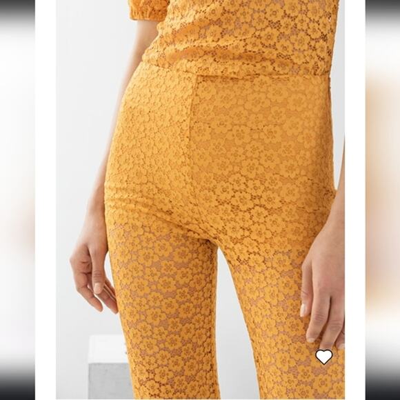 & Other Stories Yellow Lace Flare Stretch Pull on Pants Sz 2 - Picture 3 of 12